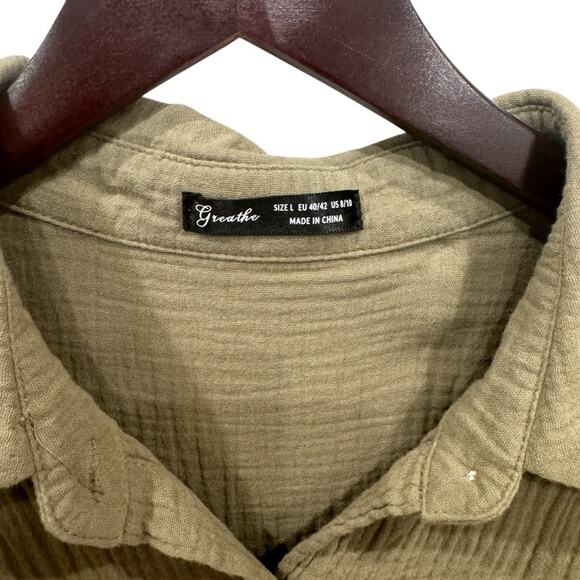 GREATHE Women's Olive Green Cotton Button Down Shirt Size L - Picture 9 of 11